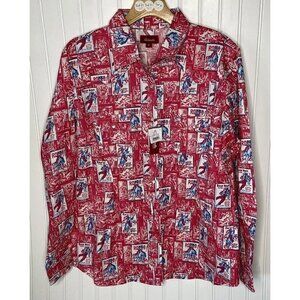 Panhandle NWT Jrs XL Hot Pink L/S Pearl Snap Pockets Rodeo Print Cotton Shirt